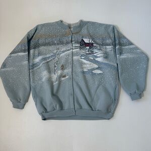 Vintage Artisans Button Up Winter Snow Sweater Double Collard Womens Size XL